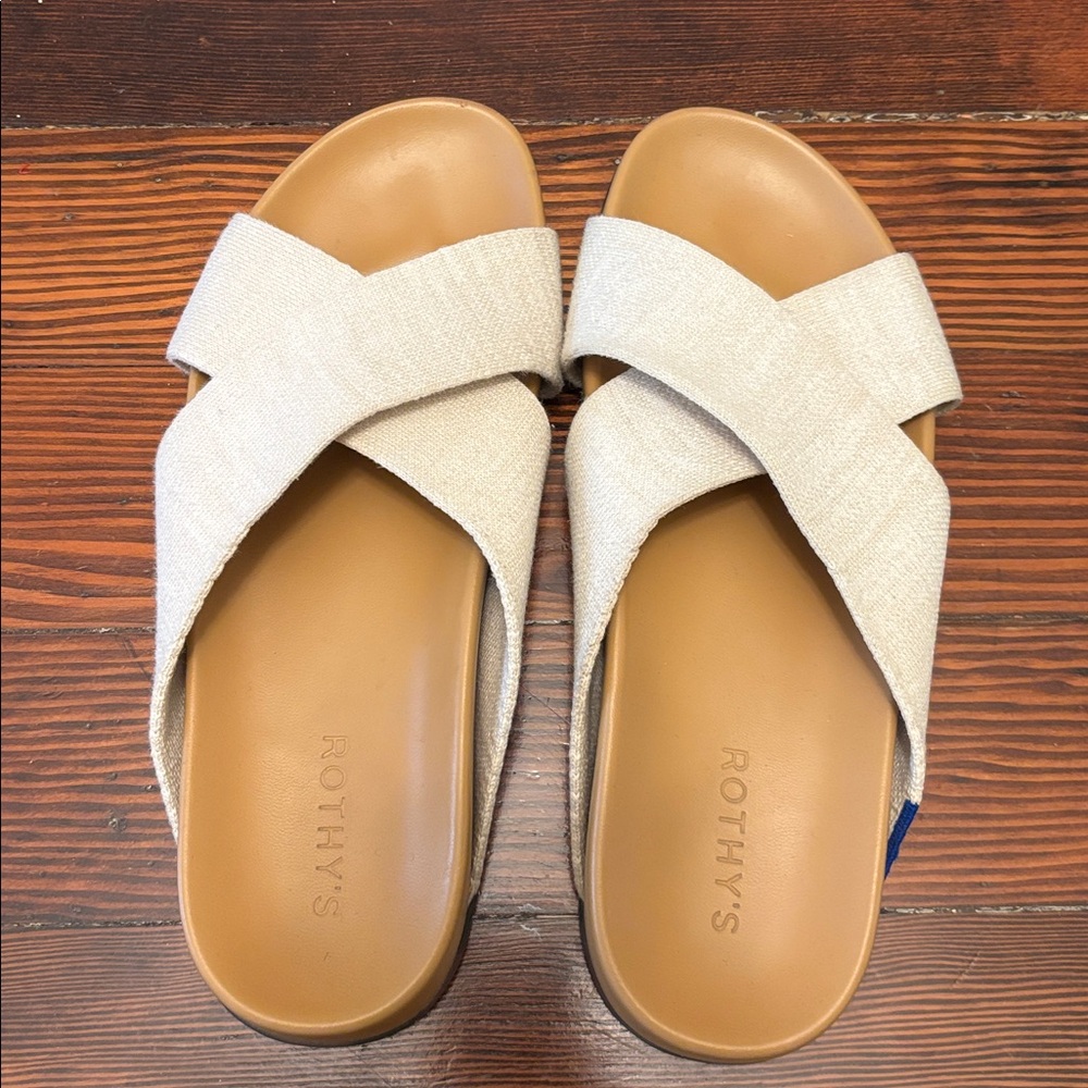 Rothy's Beige Criss-Cross Slides